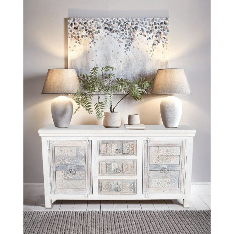 Viva - Buffet blanc 2 portes en bois massif, 170 cm