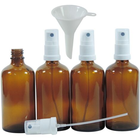 Viva Haushaltswaren 4 Apotheker-Sprühflaschen 100ml, Zerstäuberflaschen in Braunglas INKL. Trichter Bottiglia di Vetro, Marrone, 100 ml, 4 unità