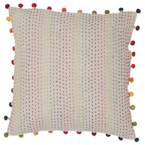 VIVARAISE - Coussin Gastounet Vivaraise - Coton avec pompons satinés - 45 x 45 cm