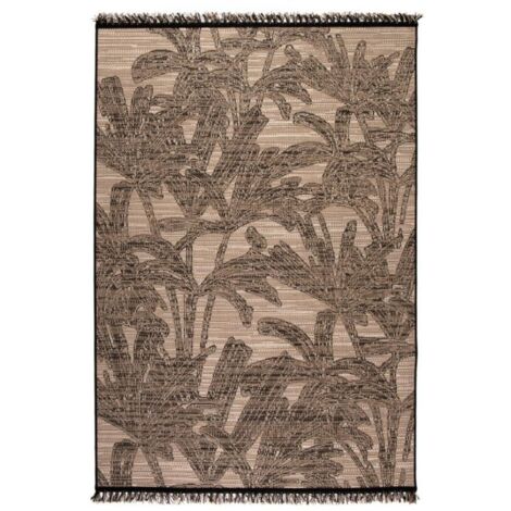 VIVARAISE - Tapis décoratif Vivaraise Fiona - 160 x 230 cm, motif naturel à rebord frangé noir