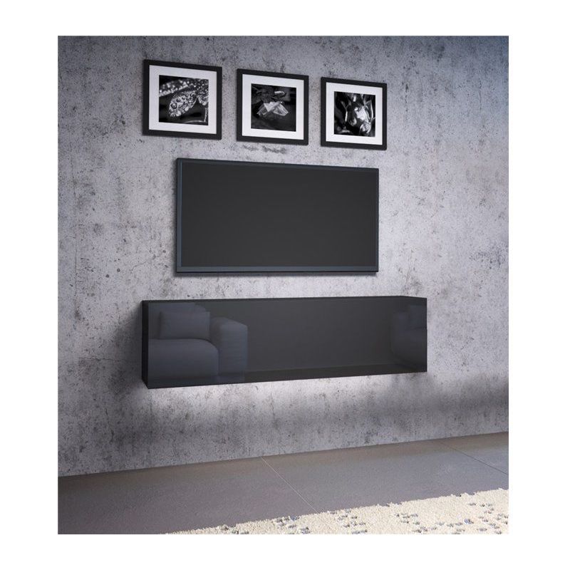 Hucoco - vivio meuble tv a suspendre style <strong>contemporain</strong> salon/sejour 140x40x38cm television avec rangements gloss + mat noir