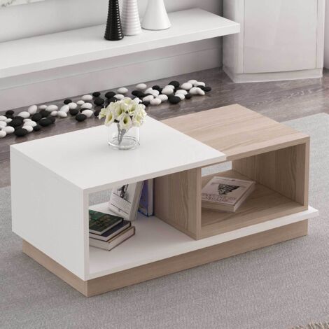 Viyana Table basse  100 % MÉLAMINÉ  Blanc, Chêne