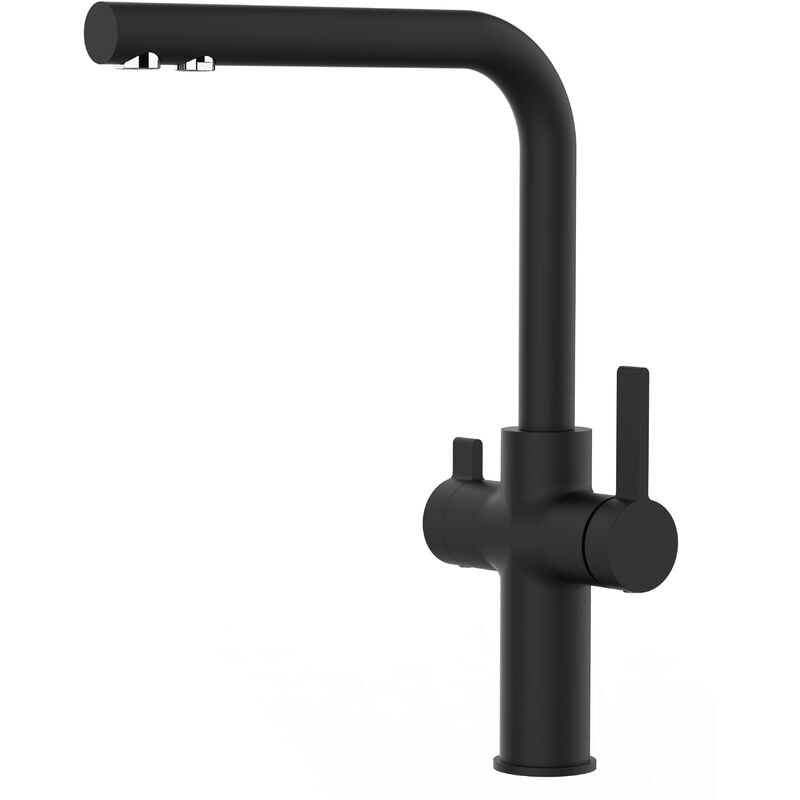 VIZIO Robinet de Cuisine Mitigeur 3 voies noir mat bec L pivotant 360° à utiliser avec filtres sous evier - FC