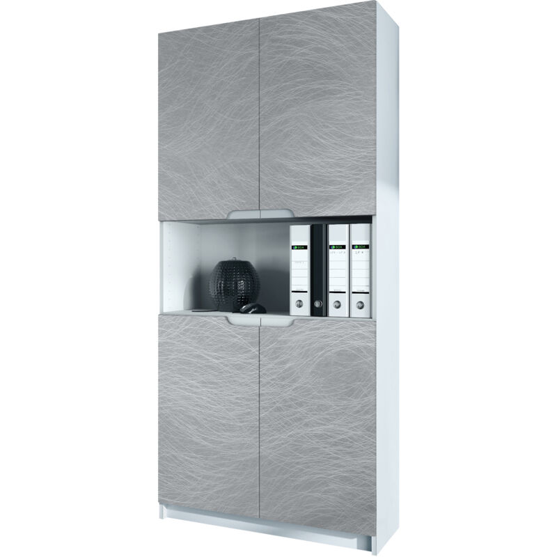 armoire de bureau haute rangement logan v2 blanc mat - haute brillance - façades en scratchy metal - façades en scratchy metal - vladon