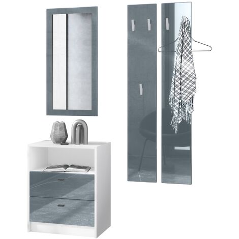 Garderobenset Flur Garderobe Dielenset Pino V1 in Weiß matt - Hochglanz