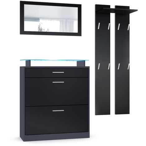 Garderobenset Garderobe Paneele Schuhschrank Spiegel Loret Mini Anthrazit matt