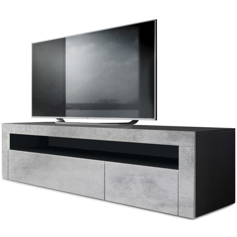 vladon - armoire basse meuble tv valencia en noir mat - haute brillance & tons naturels - aspect béton oxyde / aspect béton oxyde - aspect béton