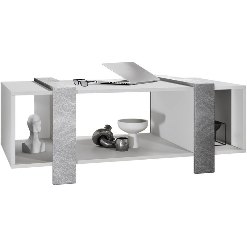 vladon - table basse de salon table de canapé table d'appoint ida en blanc mat - panneaux en metal rêche - panneaux en metal rêche