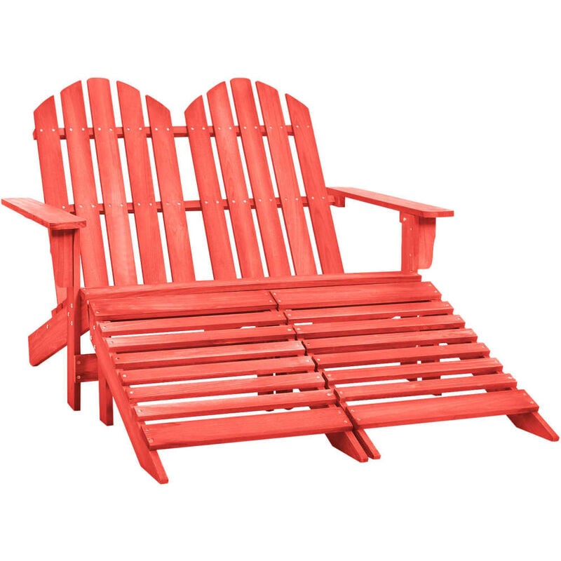 

vldaXL Otomana Adirondack de jardín 2 plazas madera de abeto rojo - Rojo