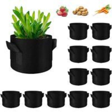 Vlies-Pflanzbeutel, Set mit 12 Pflanzbeuteln für Kartoffeln, Pflanzen, Tomaten, Gemüse, Belüftungstöpfe aus Stoff mit Griff, Schwarz – 1 Gallone (12 Stück)