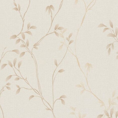Vliestapete Beige Blätter Tapete Gemustert gerader Ansatz Pure Elegance