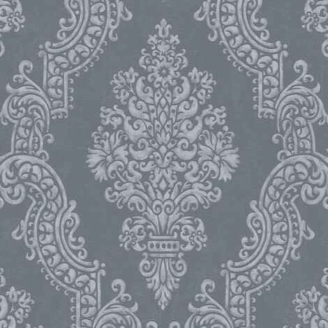 Vliestapete Grau Barock Tapete Gemustert gerader Ansatz Pure Elegance