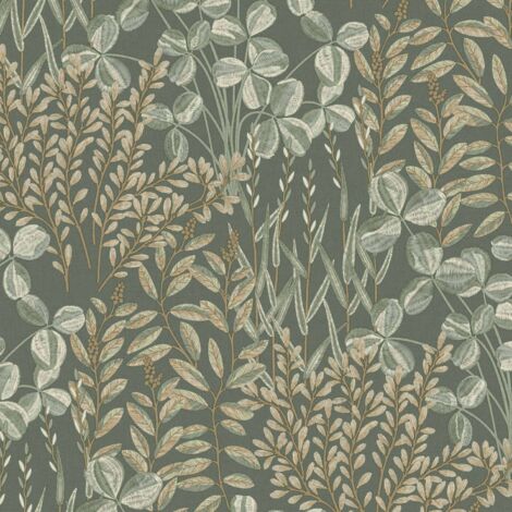 Vliestapete - Inia - Grün Gold Beige Bäume Blätter Grandeco - A78901