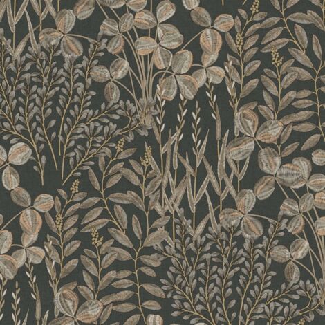 Vliestapete - Inia - Schwarz Gold Braun Bäume Blätter Grandeco - A78903