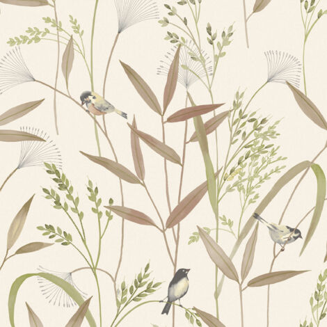 Vliestapete - Inia - Weiß Gold Beige Bäume Blätter Grandeco - A83502