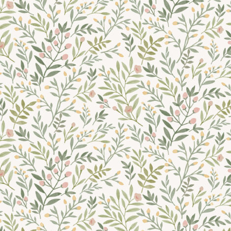 Vliestapete - Inia - Weiß Grün Beige Bäume Blätter Grandeco - A78801