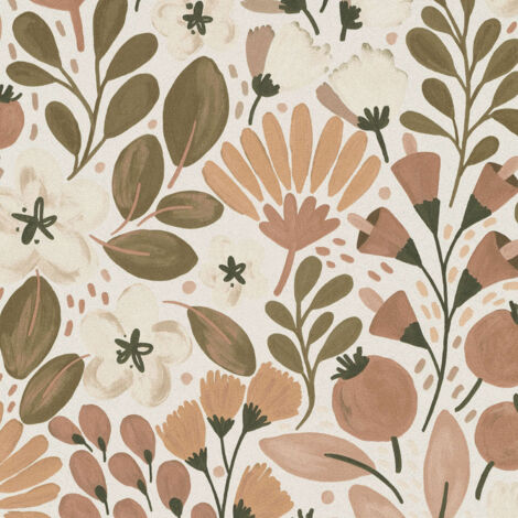 Vliestapete - La Terrasse - Creme Terrakotta Braun Blumen Floral Erismann - 1051811