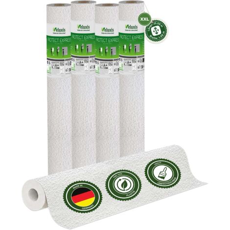 Vliestapete Vliestapete weiß – PROTECT Körnerstruktur 4er Set, 4 x 25,00 m x 1,06 m, kratz- & stoßfest, rissüberbrückend, leicht zu reinigen, Made in Germany – Veluxis