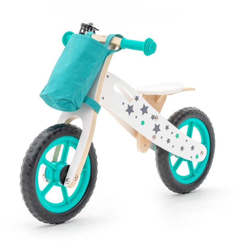 Vélo Sans Pédales Montessori Robincool Street Circuit 83x36x53 cm Draisienne en Bois Vert, Sonnette et Panier en Tissu