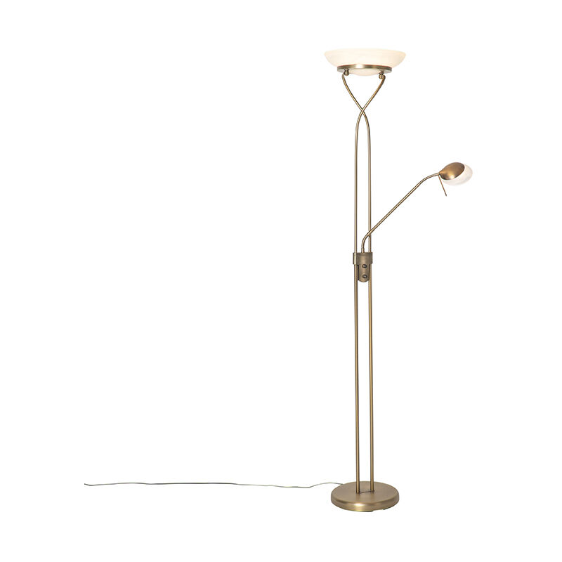 Qazqa - Floor Lamp Bronze Incl. led and Dimmer with Reading Light - Empoli