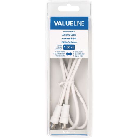 VLSB41300W10 Câble antenne coaxial coudé Coax Mâle (IEC) Valueline Coax Mâle (IEC) 1m (Blanc)