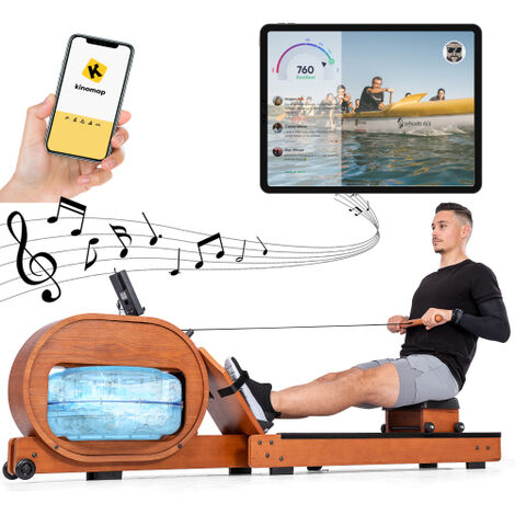 Vogatore d'acqua  Schermo LCD, con e senza compatibilità delle applicazioni (Kinomap)  Sedile ergonomico, cuscino o porta cellulare  Vogatore domestico in vero legno  Fino a 150 kg MINKUROW