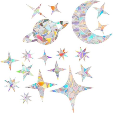 Vogelabwehr-Fensteraufkleber – Regenbogen-Design – Sterne und Mond – mit Prismeneffekt – für Glasfenster – transparente Antikollisionsfolie