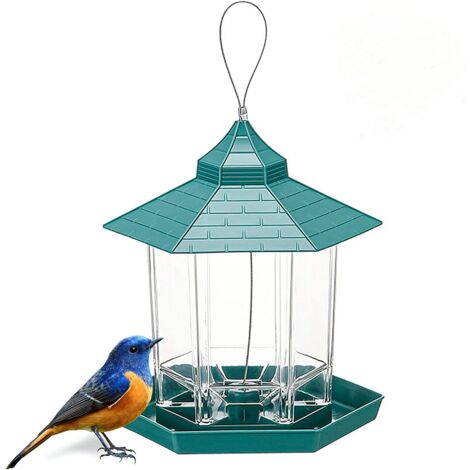 Vogelfutterstation, Wildvogelfutterstation, hängende Vogelfutterstation, großes Fassungsvermögen, sechseckiger Garten-Vogelfutterspender für den Außenbereich, wasserdichter Vogelfutterspender (grün)