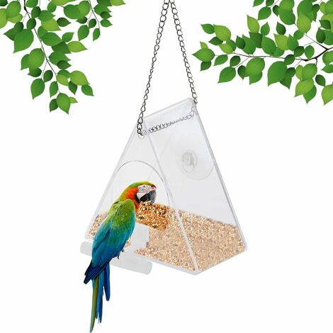 Vogelhäuschen mit Stangenständer, Triumph-Saugnapf und hängender Kette, Acrylfenster-Futterhäuschen für das Vogelhaus im Freien, Gartenfensterdekoration im Garten