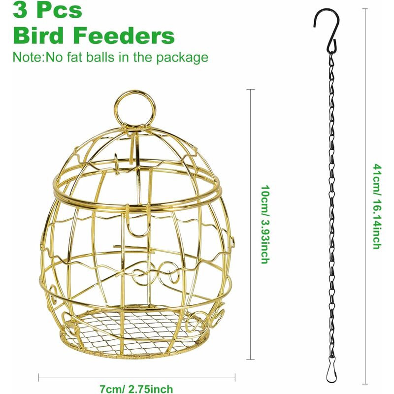 FVO - Vogelhäuschen, Set mit 3 kugelförmigen hängenden Vogelhäuschen, Eichhörnchensicheres Metall-Vogelhäuschen, Outdoor-Futterhäuschen für kleine
