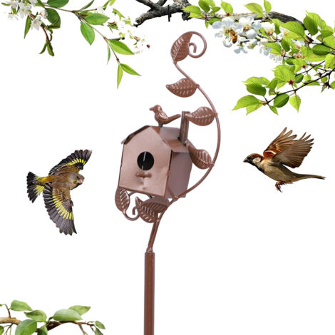 Vogelhaus aus Metall mit Eisenpfählen für Garten- und Terrassendekoration