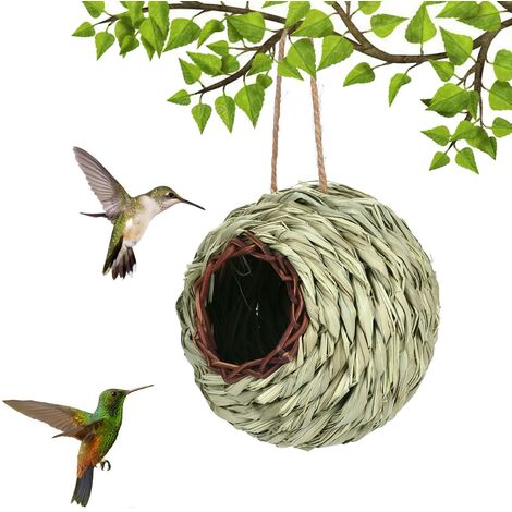 Vogelhaus und Futterhäuschen, Vogelpapageienspielzeug, Papageienvogelnest, handgewebte Strohnest-Bettschaukel