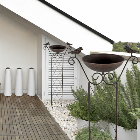 Vogeltränke mit Ständer Vogelbad, Rankengitter mit Erdspieß Frostsicher antik-braun, 19 cm BxH 30x82 cm, Garten, 2er Set
