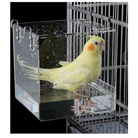 Vogeltränke, transparenter Würfel, Vogelbadebox, Badewanne, Duschkäfig, geeignet für den kleinen Papageienvogel Myna Sparrow klein (13 11 13 cm)