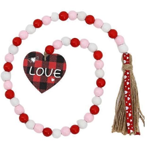Voici une proposition de titre en français, respectant la limite de 190 caractères et intégrant différents mots-clés :

Guirlande en perles de bois Saint-Valentin avec pendentif cœur à carreaux et pom