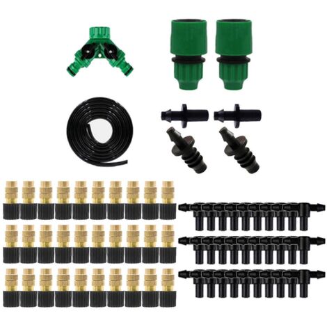 Voici une proposition de titre optimisé en français (caractères : 189) :

Kit brumisation jardin intérieur extérieur, système arrosage goutte à goutte pour terrasse, serre, balcon, refroidissement pla