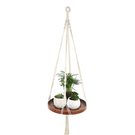 Voici une proposition de titre produit en français (190 caractères max) :

Porte-plante macramé intérieur, étagère suspendue en coton et bois, déco bohème pour pot de fleurs, support mural suspendu - 