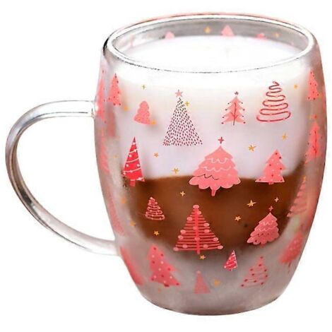 Voici une proposition de titre produit en français (190 caractères maximum) :

Mug en verre double paroi rose décoré d'un sapin de Noël, parfait pour boissons chaudes et froides, cadeau festif.