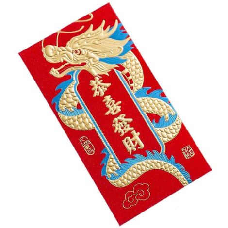 Voici une proposition de titre produit en français (caractères : 186) :

"Lot de 6 enveloppes rouges Nouvel An chinois, motifs dragon, poches à argent porte-bonheur, papier festif, 5 pièces"