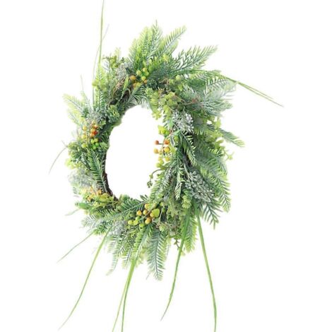 Voici une suggestion de titre en français (caractères : 172) :

Guirlande élégante feuilles vertes et baies, couronne portable pour événements spéciaux, décoration murale naturelle, accessoire festif 