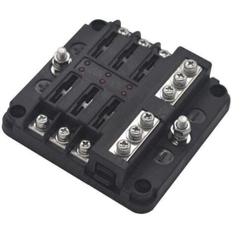 Voies Boîte Fusibles 12V, Porte Fusible Blocs Fusible Lame avec 16 Fusibles 6 Voyants LED Couvercle de Protection pour 12V/24V Voiture Automobile Bate