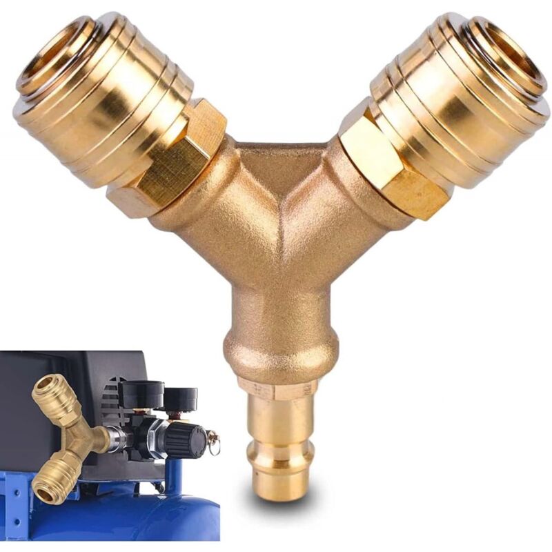 Voies Raccord Air Comprimé, 1/4 Pouce Connecteur d'air Comprimé, Distributeur d'Air Comprimé en Laiton, Distributeur d'Air en y, en laiton