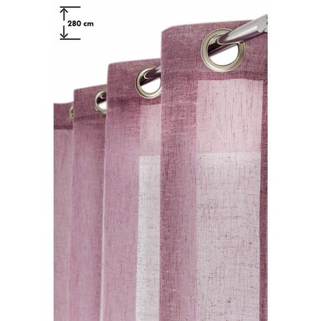 Voilage 140 x 280 cm à Oeillets Effet Lin Grande Hauteur Uni Violet Foncé - Violet