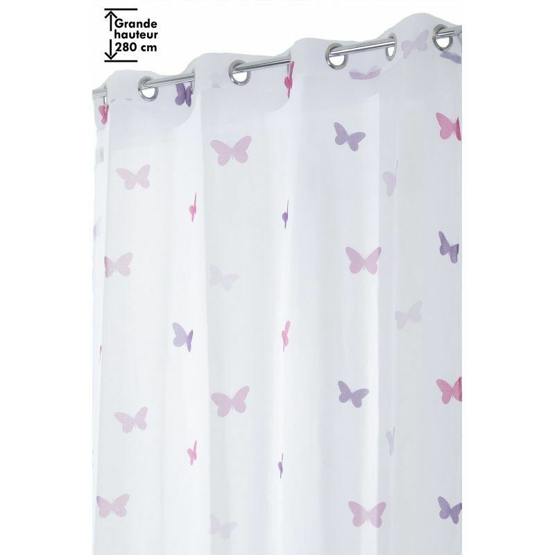 Voilage 140 X 280 Cm A Oeillets Grande Hauteur A Motif Imprime Papillons Blanc Rose Violet Violet Violet 3238