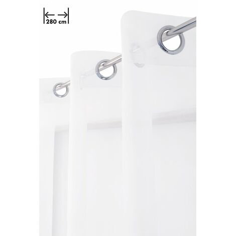 Voilage 280 x 240 cm à 14 Oeillets Grande Largeur Effet Lisse Grande Transparence Uni Blanc - Blanc