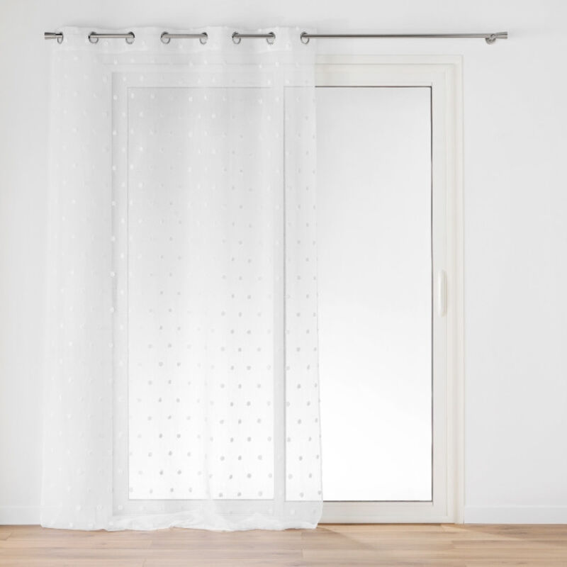 Voilage à Œillets Grande Hauteur - 140 x 280 cm - Voile Sable avec Pompons Pompinou