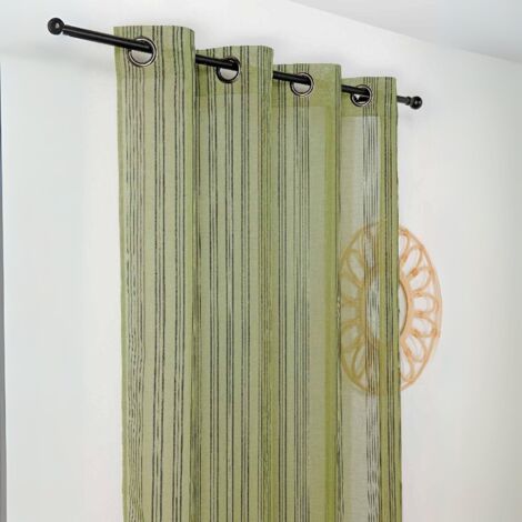 Voilage à l'aspect lin aux rayures verticales Vert 140x280 cm
