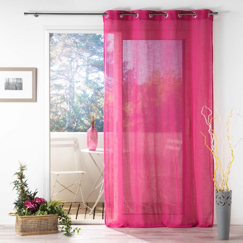 Voilage a oeillets 140 x 280 cm effet lin tissé Zazy Fuchsia