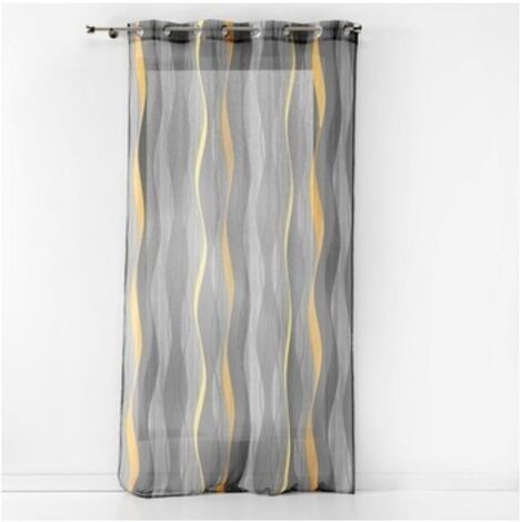 Voilage à Œillets 140 x 240 cm – Imprimé Transfert Ondulys Jaune/Anthracite