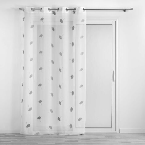 Voilage a oeillets 140 x 240 cm voile sablé brodé Ariella Blanc/gris